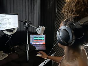 Rebecca inside home studio
